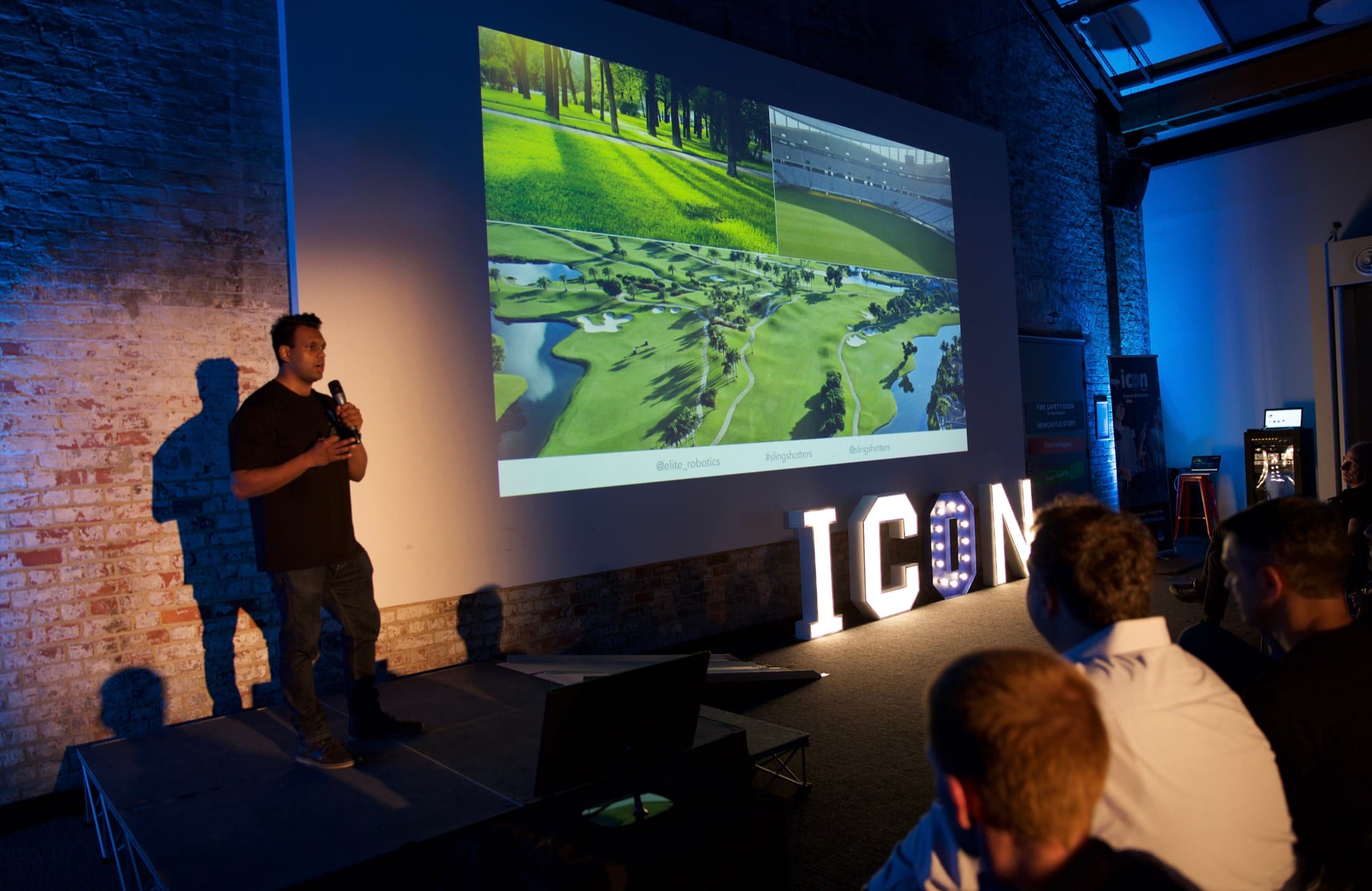 Sahil Harriram presenting the Elite Robotics product at an industry event.
