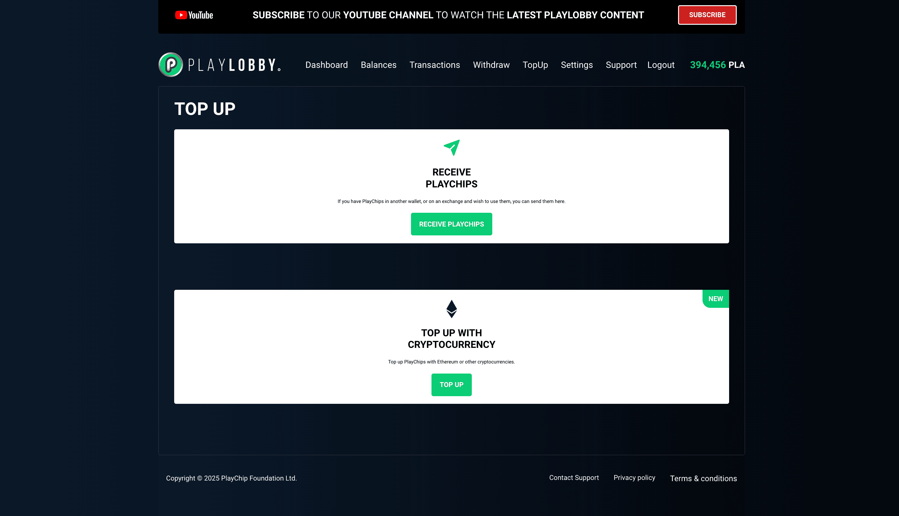 PlayLobby - Top Up Screen